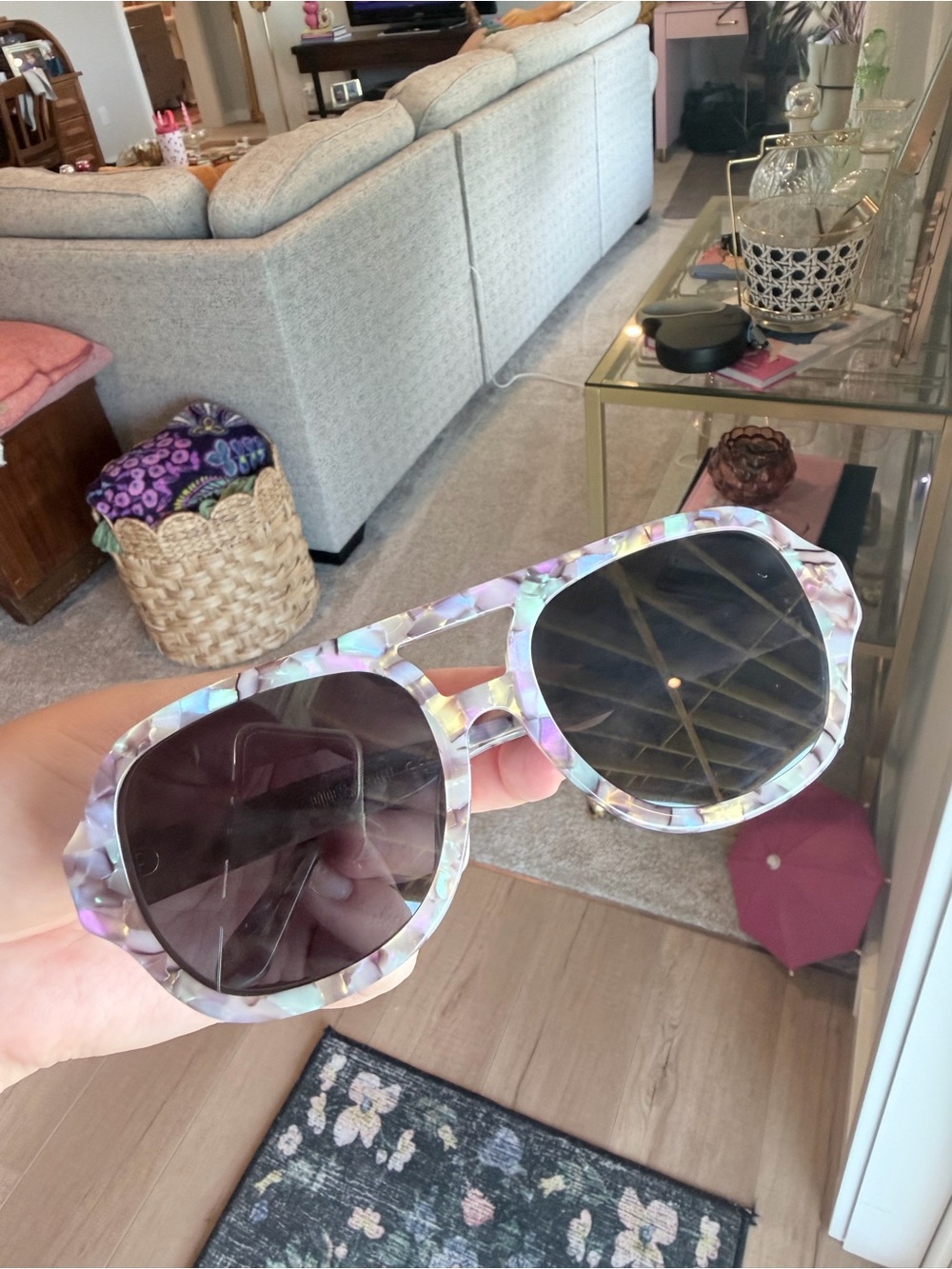 Poppy Lissiman Jim Bob Iridescent Mosaic Frame Sunglasses Aviators- Multi Purple